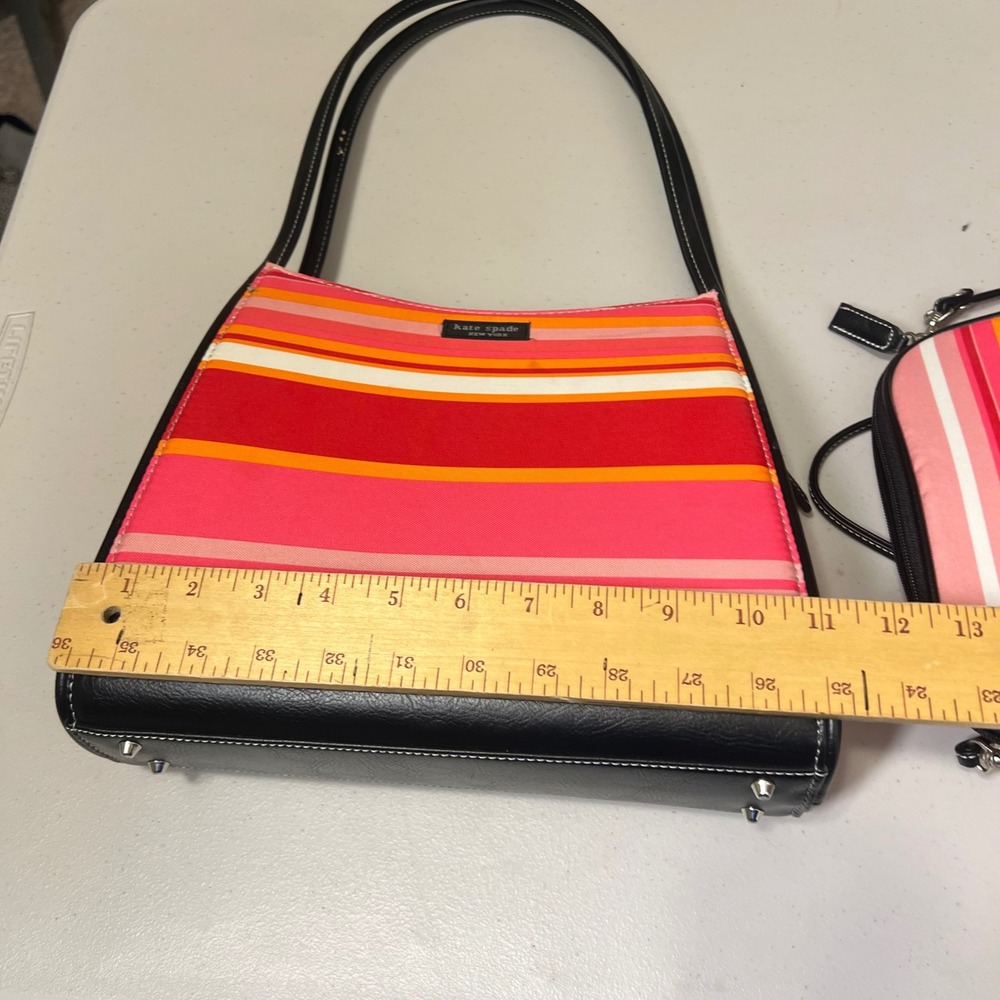 Kate Spade Striped Canvas Shoulder Bag and Crossbody Set Pink Orange Red - Picture 7 of 11